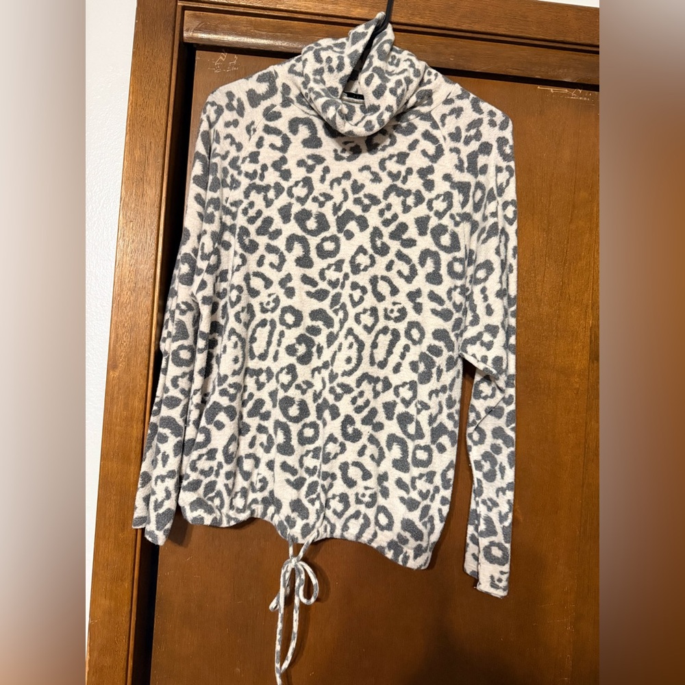 Leopard Print Cowl Neck Sweater